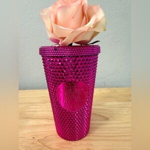 Starbucks CHROME PINK Studded Diamond Tumbler Cold Cup grande 16oz 2022